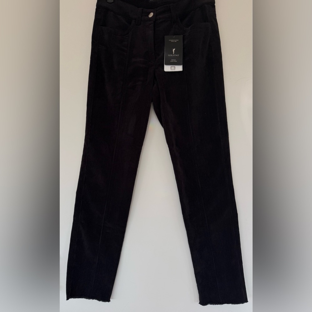 Women's Golfino Black Corduroy Pants w Feathered Hem